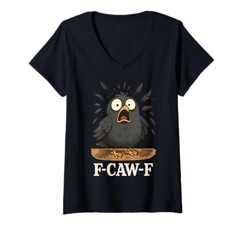 Damen F-Caw-F Lustiger schwarzer Vogel für Erwachsene, Humor, Halloween-Krähenliebhaber T-Shirt mit V-Ausschnitt Damen F-Caw-F Lustiger schwarzer Vogel für Erwachsene, Humor, Halloween-Krähenliebhaber T-Shirt mit V-Ausschnitt von FCawF Cute Animal Halloween Costume Men Women