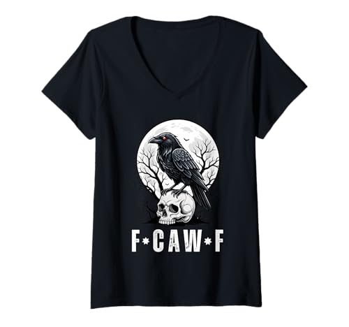 Damen F-Caw-F Lustige Schwarze Vogelkrähe Gothic sarkastischer Erwachsenen-Humor T-Shirt mit V-Ausschnitt Damen F-Caw-F Lustige Schwarze Vogelkrähe Gothic sarkastischer Erwachsenen-Humor T-Shirt mit V-Ausschnitt von FCawF Funny Crow Hilarious Meme Halloween Costume