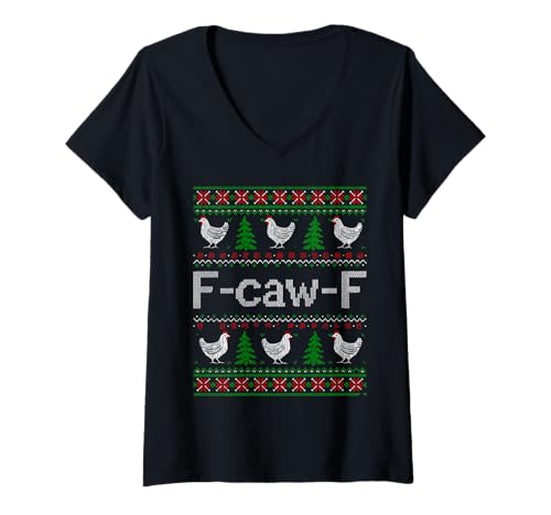 Damen F-caw-F Huhn Weihnachten Lustig Erwachsener Humor Hässlich T-Shirt mit V-Ausschnitt Damen F-caw-F Huhn Weihnachten Lustig Erwachsener Humor Hässlich T-Shirt mit V-Ausschnitt von FCawF Ugly Christmas Chicken Humor