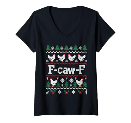 Damen F-caw-F Huhn Weihnachten Lustig Erwachsener Humor Hässlich T-Shirt mit V-Ausschnitt Damen F-caw-F Huhn Weihnachten Lustig Erwachsener Humor Hässlich T-Shirt mit V-Ausschnitt von FCawF Ugly Christmas Chicken Humor