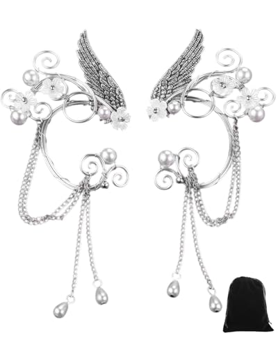 FDCGAS 1 Paar Elfen Ohren,Elfen Ohrringe für Damen Silber Elfenohren Manschetten Ohrclips Ohne Ohrlöcher für Halloween Cosplay Hochzeit,Ohrringe ohne ohrloch von FDCGAS