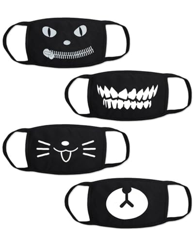 FDCGAS 4 Stück anime mask,Waschbar Mundschutz Maske Mask Stoffmaske Mundmaske Baumwollmaske Anime Cartoon Mundschutz Emotionsmaske mit Motiv Staubdichte Mode Baumwolle Anti-Staub Wiederverwendbare von FDCGAS