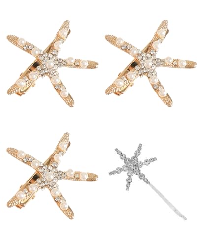 FDCGAS 4pcs Seestern Haarspangen,meerjungfrau haarschmuck,Seestern Haarschmuck,Seestern Deko,Meerjungfrau Haarschmuck,Meerjungfrau Kostüm Damen,Meerjungfrau Accessoires Damen für Fasching,Mottoparty von FDCGAS