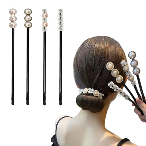 FDCGAS Perle Blumen Haar Dutt Maker Damen Donut Hair Bun Maker Haarnadel Haarknoten Maker Haarhalter Haar Styling Werkzeug,Haarknoten Former Set für Kinder Mädchen Frauen(4 Stück) von FDCGAS