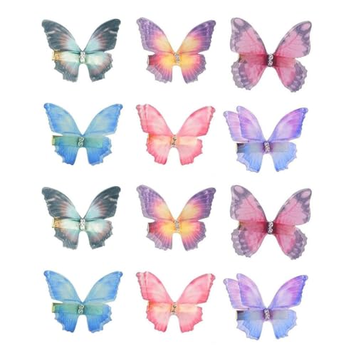 FDCGAS Schmetterling-Haarclips - 12 Stück Damen Mädchen Kinder Haar Clips Set 3D Schmetterling Haarspange, Kopfschmuck für Braut Hochzeit Accessoire von FDCGAS