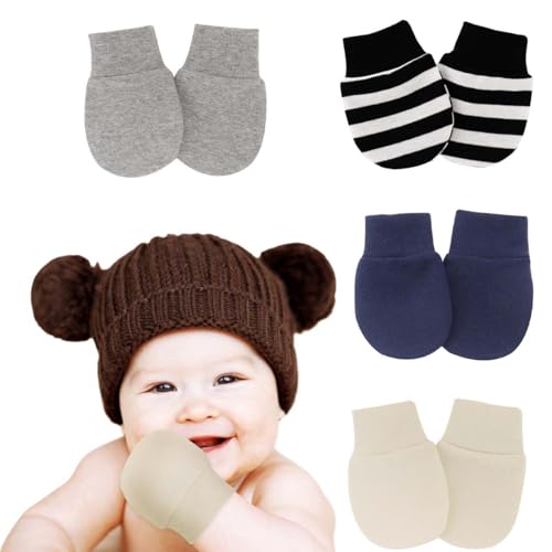 FDCGAS baby handschuhe neugeborene - 4 Paar Baby Handschuhe Neugeborene Handschuhe Fäustlinge aus Weicher Baumwolle Kratzfeste Handschuhe für 0-6 Monate Jungen und Mädchen von FDCGAS