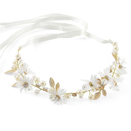 FDCGAS blumenkranz haare - 1 pcs Blumenstirnband Braut Blumenkranz mit Künstliche Blättern,Blumen und Perle Strass Blumen-Haarbänder Braut Hochzeit Haarschmuck für Damen Mädchen von FDCGAS