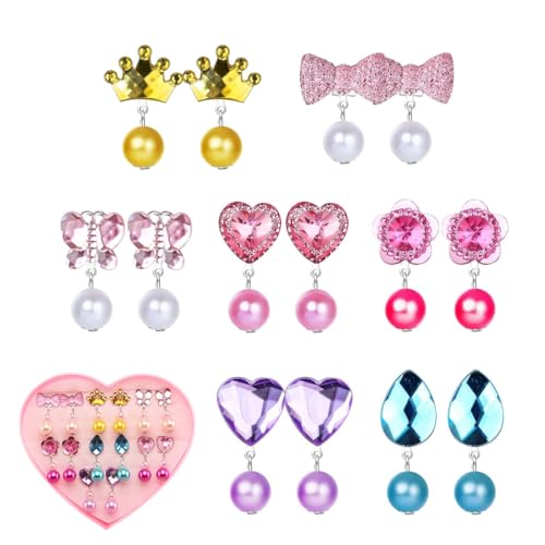 FDCGAS ohrringe mädchen -7 Paare Clip On Ohrring Ohrclips für Mädchen Kinder Keine Durchbohrten Prinzessin Ohrringe Mädchen Geschenk Spielen Blume Herz Ohrringe Mädchen Verkleiden sich Schmuck von FDCGAS