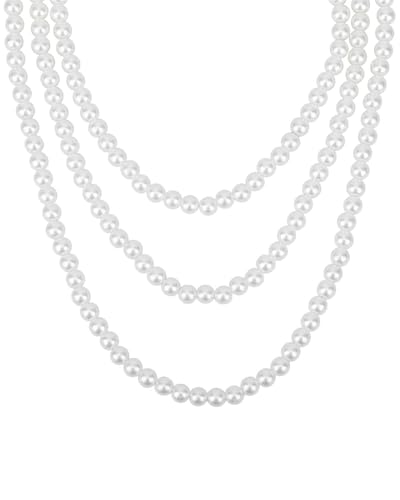 FDCGAS perlenkette damen,weiß perlenkette fasching,1920s Gatsby Kostüm Accessoires Lange Perle Halskette,Elegante künstliche Perlen,Halsketten,Perlen-Ketten-Halskette,Lange Strickjacke(Dreischichtig) von FDCGAS