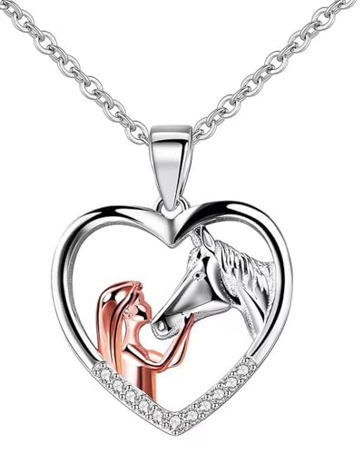 FDCGAS pferde mädchen geschenk,Mädchen und Pferd Halskette Silber Herz Anhänger Halskette Geschenke für Mädchen Frauen Freundin Ehefrau Mutter Tochter Pferdeliebhaber,geschenke(1) von FDCGAS