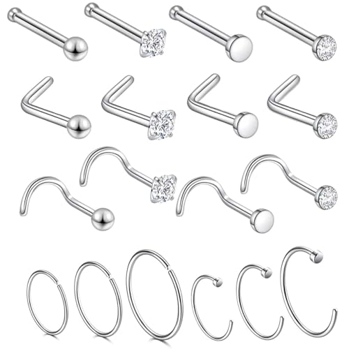 FDCGAS piercing set - 18 pcs nasenpiercing stecker,Nasenring Nasenpiercing Chirurgenstahl Spirale Nasenstecker Nase Hoop Ring Nase Retainers für Frauen Männer von FDCGAS