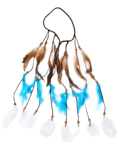 Feder Kopfschmuck Boho Hippie Stirnband,indianer kopfschmuck,Indian Feather Stirnband,Frauen Bohemien Feder Quasten Seil Weben Stirnband Gürtel Haarband Haarschmuck Hippie Boho Indisch Haarbänder von FDCGAS