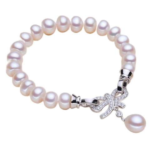 FDCHZQ Armbänder Damen-Armband aus S925-Naturperlen, Armband for Mädchen, Geburtstag, Hochzeit, Geschenk, passend for edlen Schmuck (Color: Multi, Length: 18 cm) (Color : 18cm_White 1) von FDCHZQ