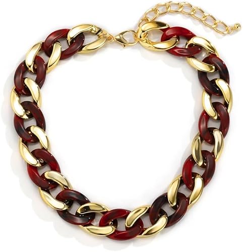 FDEETY Elegante Gliederkette Halskette Panzerkette Acryl Schmuck Damenschmuck Statement Kette Choker Halsschmuck Kettenhalskette Schmuckstück von FDEETY