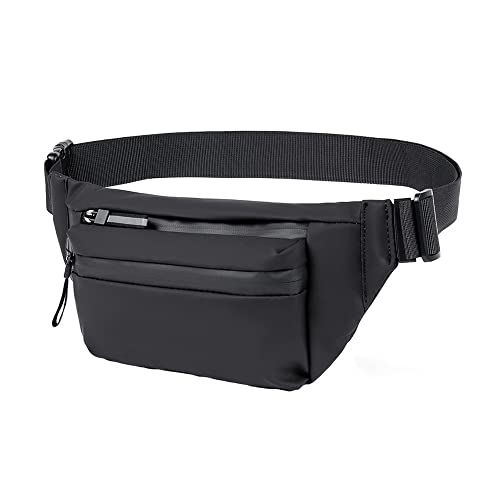 Bauchtasche für Damen und Herren Gürteltasche Sport Wasserdicht Stylisch Nylon Klein Unisex Schwarz Hip Bum Waist Fanny Pack Outdoor Sport Running Hüfttasche Urlaub Geld Pouch Pack von FDEETY