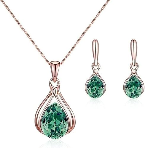 FDEETY Tropfen Kristall Schmuckset Halskette Ohrringe Anhänger Rosegold Elegant Damen Schmuck von FDEETY