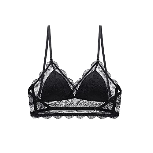 Damen Spitze BHS mit Riemen Französischer Sexy Rückenfreier Dreieckiger BH mit Herausnehmbaren Pads Bra, Schwarz von FDEETY