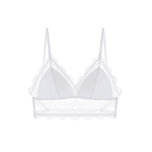 Damen Spitze BHS mit Riemen Französischer Sexy Rückenfreier Dreieckiger BH mit Herausnehmbaren Pads Bra, Weiß von FDEETY