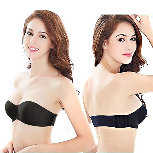 Damen Trägerloser Convertible BH, Transparenten Rücken Convertible Unsichtbar Trägern Push Up BH Damen, Schwarz B von FDEETY