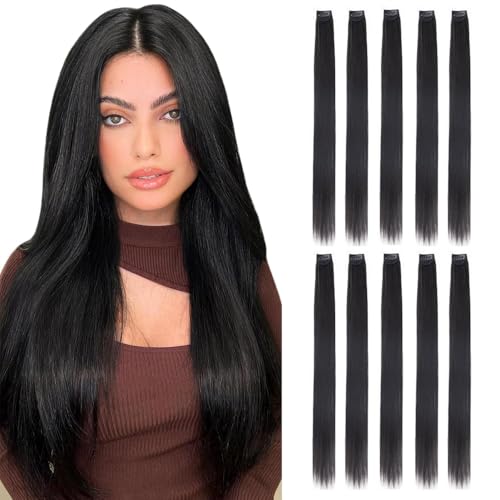 FDEETY 10PCS Extensions Echthaar Clip für Damen Mädchen Haarteil Glattes Echthaar Invisible Haarverlängerung Clip Remy Human Hair 40cm von FDEETY