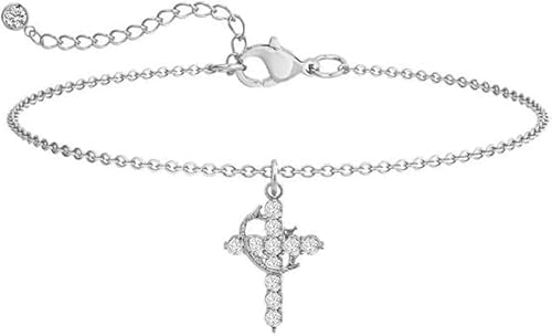 FDEETY 18K Gold Mini Kreuz Armband Edelstahlkette Kupfer mit Zirkonia Umweltfreundliches Kupfer Micro Zirkonia Kreuz Armband Empfohlenes Geschenk Sehr Low Profile von FDEETY