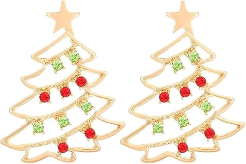 FDEETY Ohrringe Gold Weihnachtsbaum Design Festliche Creolen Silber 925 Ohrstecker für Damen Schmuck für Weihnachten(Grün) von FDEETY
