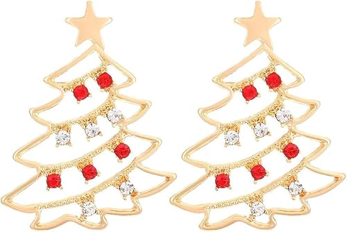 FDEETY Ohrringe Gold Weihnachtsbaum Design Festliche Creolen Silber 925 Ohrstecker für Damen Schmuck für Weihnachten(Weiß) von FDEETY