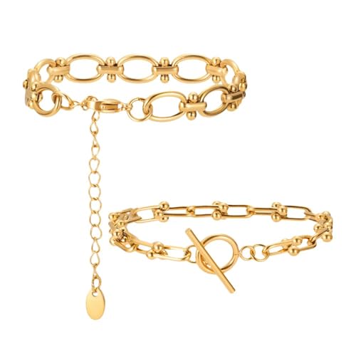 FDEETY Gliederkette Armband Set Knebelverschluss Armreif Damen Schmuck Edelstahl Kettenarmband Elegant Armkette von FDEETY