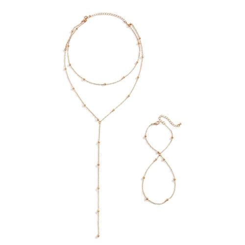 FDEETY Ykette Armband Set Mehrschichtig Kugelkette Schmuckset Damenhalskette Handkette Elegant Minimalistisch Rosegold FDEETY Ykette Armband Set Mehrschichtig Kugelkette Schmuckset Damenhalskette Handkette Elegant Minimalistisch Rosegold von FDEETY