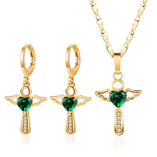 FDEETY Engelsflügel Kreuz Schmuckset Halskette Ohrringe Herz Kristall Anhänger Goldfarben Kette Damen Schmuck Elegant Klassisch FDEETY Engelsflügel Kreuz Schmuckset Halskette Ohrringe Herz Kristall Anhänger Goldfarben Kette Damen Schmuck Elegant Klassisch von FDEETY