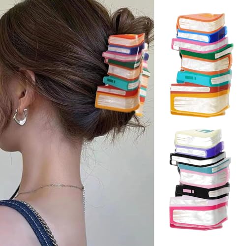 FDEETY 2 Stück Haarspangen Damen Kreatives Colour Blocking Buch Haarspangen Stilvoll und langlebig Geeignet für das Tägliche Tragen Partykleidung(Gelb,Rot) von FDEETY