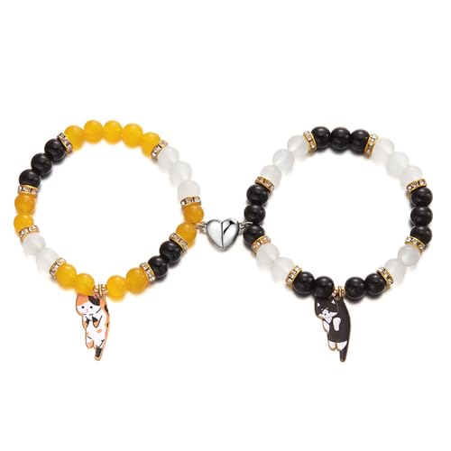 FDEETY 2 Stück Pärchen Armband Partnerarmbänder Magnetische Herzförmige Katze Anhänger Partner Armbänder Perlen Freundschaftsarmbänder Gelb + Schwarz FDEETY 2 Stück Pärchen Armband Partnerarmbänder Magnetische Herzförmige Katze Anhänger Partner Armbänder Perlen Freundschaftsarmbänder Gelb + Schwarz von FDEETY