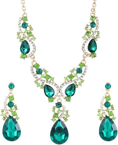 FDEETY Tropfenform Schmuckset Halskette Ohrringe Kristall Strass Schmuck Damenschmuck Elegant Luxuriös Glänzend von FDEETY