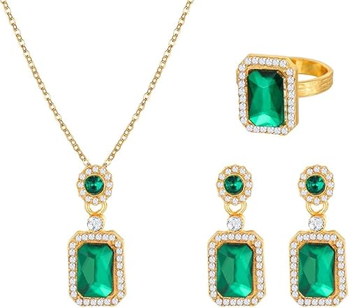 FDEETY Rechteck Smaragd Schmuckset Ohrringe Ring Halskette Kristall Zirkonia Strass Damenset Goldfarben Juwelenkollektion FDEETY Rechteck Smaragd Schmuckset Ohrringe Ring Halskette Kristall Zirkonia Strass Damenset Goldfarben Juwelenkollektion von FDEETY