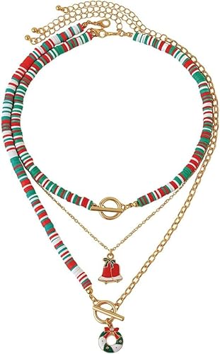 FDEETY 3 Stück Halskette Weihnachten Kreatives Bunte Halskette Geschichtet Stackable mit Yeti Glocke Charm Weiche Keramik Halskette Set Geschenke Damen(SET A) von FDEETY