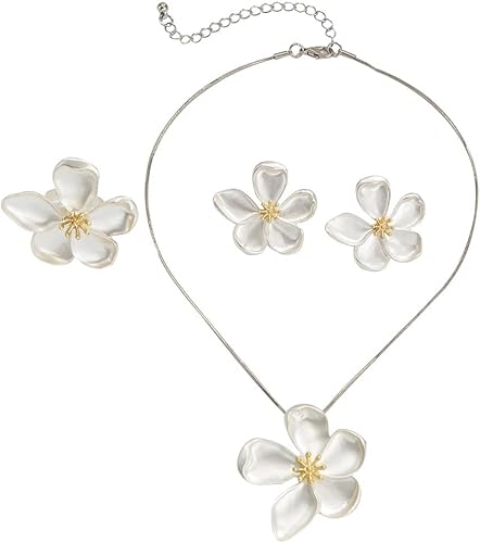 FDEETY 3Stück Schmuck Set Blumen Schmuckset 14K Vergoldetes Halskette Ring Ohrringe Schmuck Set Blumen Anhänger Silberschmuckset Geburtstag Valentinstag Geschenke für Frauen Mädchen von FDEETY