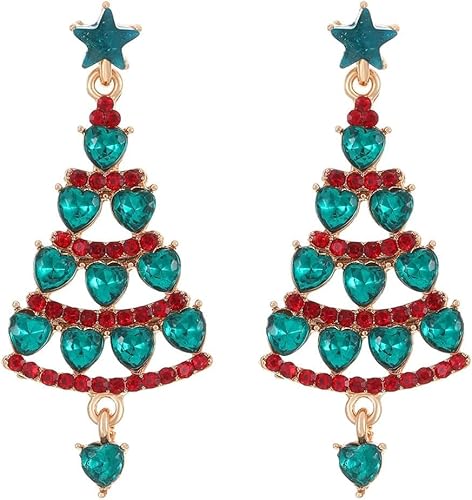 FDEETY Ohrringe Silber 925 Weihnachtsbaum Design Creolen mit Strasssteinen Schmuck für Frauen Festival Accessoires(SET A) von FDEETY