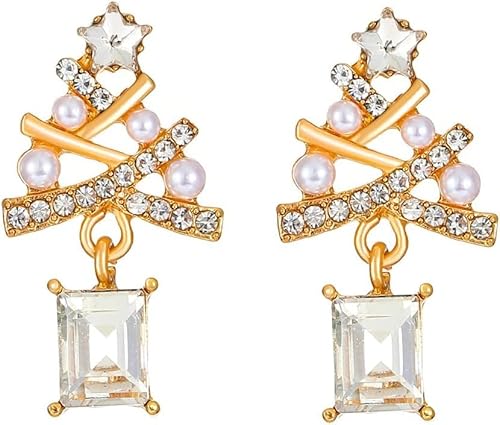 FDEETY Ohrringe Silber 925 Weihnachtsbaum Design Creolen mit Strasssteinen Schmuck für Frauen Festival Accessoires(SET B) von FDEETY