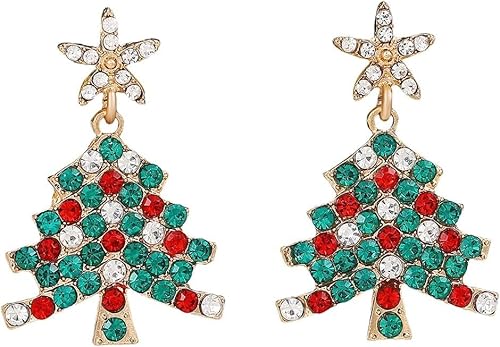 FDEETY Ohrringe Silber 925 Weihnachtsbaum Design Creolen mit Strasssteinen Schmuck für Frauen Festival Accessoires(SET D) von FDEETY