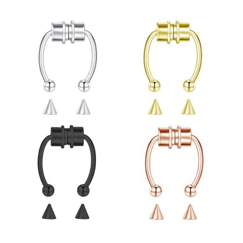 FDEETY 4 Stück Nasenring für Damen Herren Fake Nasenpiercing Hoop Magnetischer Hufeisen Lippenpiercing Septum Ring Set Nase Lippe Ohrring Piercing Schmuck FDEETY 4 Stück Nasenring für Damen Herren Fake Nasenpiercing Hoop Magnetischer Hufeisen Lippenpiercing Septum Ring Set Nase Lippe Ohrring Piercing Schmuck von FDEETY