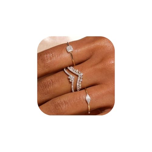 FDEETY 4 Stück Zierliche Zirkonia Ringe Set Stapelbar Schmuck Damenringe Glänzend Schmuckset Hochwertig Edel Verlobungsringe Klassisch Elegant Zeitlos von FDEETY