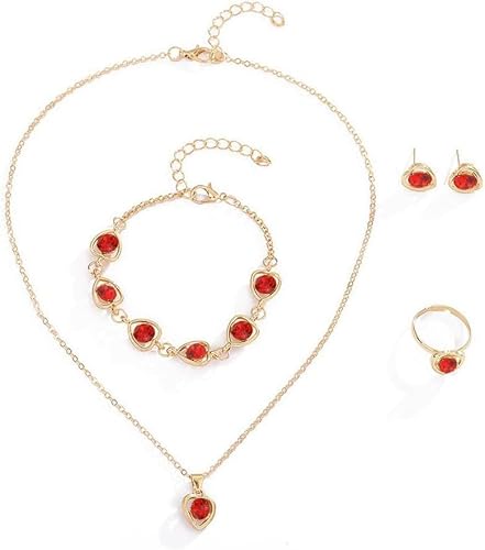 4PCS Schmuckset Anhänger Zirkonia Halskette Ohrringe Herz Armband und Ringe Schmuck Set für Freundin Weihnachten Valentinstag Muttertags für Damen Mädchen von FDEETY