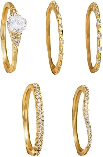 FDEETY 5 Stück Zarte Kristall Ringe Set Stapelbar Schmale Damenringe Zirkonia Besetzt Schmuck Kombination Größe 9 von FDEETY