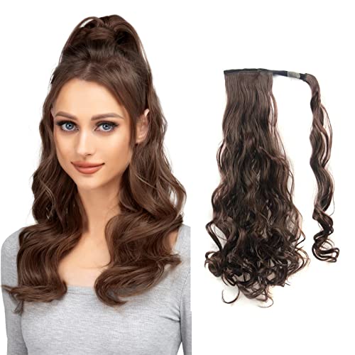 FDEETY 55 cm Pferdeschwanz Haarteil Lockig Haarverlängerung Extension, 120g Lange Lockige Welle Magic Clip Wrap Around Synthetisch wie Echthaar Haar für Frauen von FDEETY