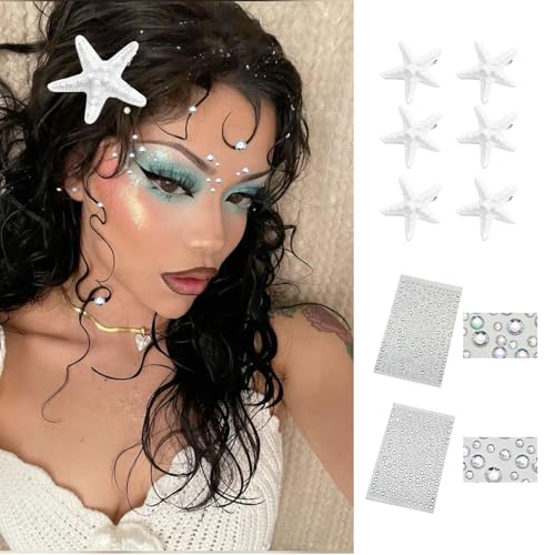 FDEETY 6+2 Stk. Muschel-Perlen-Seestern-Haarspangen-Set 6 Stk. Seestern-Haarspangen mit 2 Stk. Laser-Regenbogenperlen-Aufklebern für Frauen Meerjungfrau-Kostümzubehör Perfekt für Halloween Cosplay FDEETY 6+2 Stk. Muschel-Perlen-Seestern-Haarspangen-Set 6 Stk. Seestern-Haarspangen mit 2 Stk. Laser-Regenbogenperlen-Aufklebern für Frauen Meerjungfrau-Kostümzubehör Perfekt für Halloween Cosplay von FDEETY