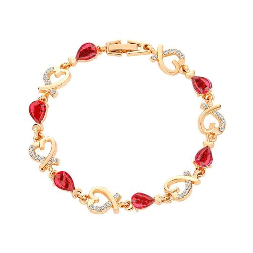 FDEETY Armbänder Damen Liebe Herz Zirkonia Kristall Armband Elegant Raffiniert Verstellbar Schmuck Geschenke für Mädchen Freundin Jubiläum Geburtstag (Rot) von FDEETY