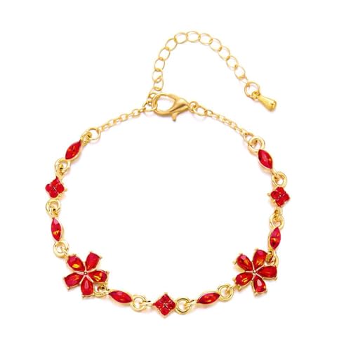 FDEETY Armbänder Damen Zirkonia Kristall Blume Armband Elegant Raffiniert Verstellbar Armreif Modeschmuck Zubehör Geburtstag Jubiläum Geschenke für Mädchen Ehefrau Freundin (Rot) von FDEETY
