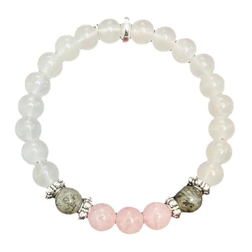FDEETY Natürliche Edelstein Armband 20cm Damen Schmuck Set Mit 0.8cm Perlen Handgefertigt Elastisch Frauen Armband Aus Rosenquarz Und Labradorit Perlen Für Elegante Outfits Und Tägliche Nutzung von FDEETY