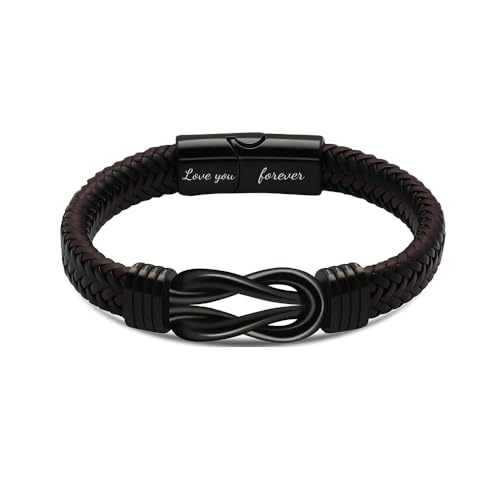 FDEETY Armband Männer Edelstahl Coole Lederarmband für Väter Söhne und Ehemänner Geburtstage Weihnachten Valentinstag (To My Son) von FDEETY