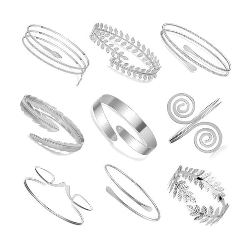 FDEETY Armband Schmuck 9 Stück Legierung Metall Elegantes Schlangenarmband Oberarmreif Set ideal für Festivals Partys und Alltagsschmuck（Silber） von FDEETY